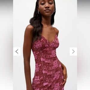 Urban Outfitters Red & Pink Gwen‎ Mesh Midi LOVE Slip Dress